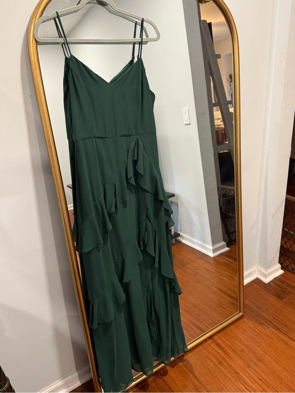Lulu's Dark Green Spaghetti-Strap Ruffle Maxi Dress - Picture 4 of 5